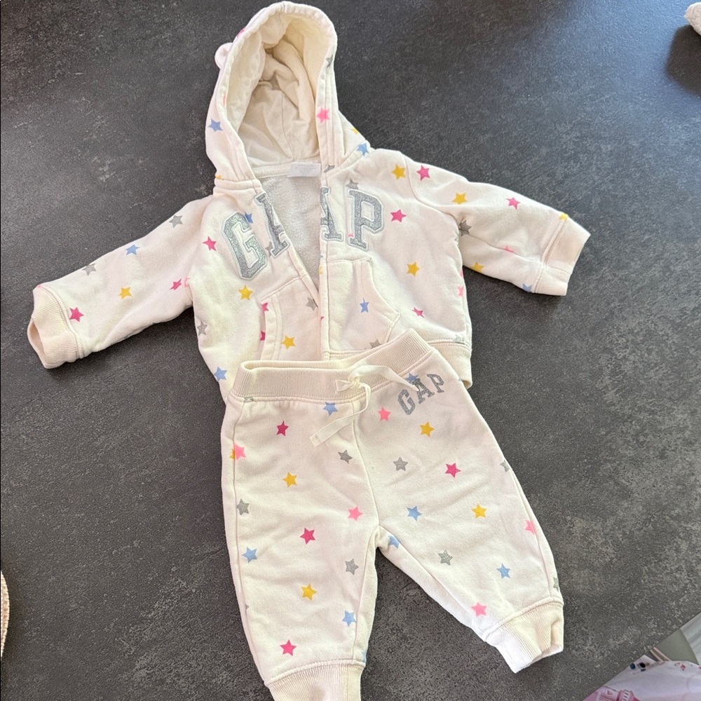 GAP Baby Cream Hoodie and Pants with Star Accents
